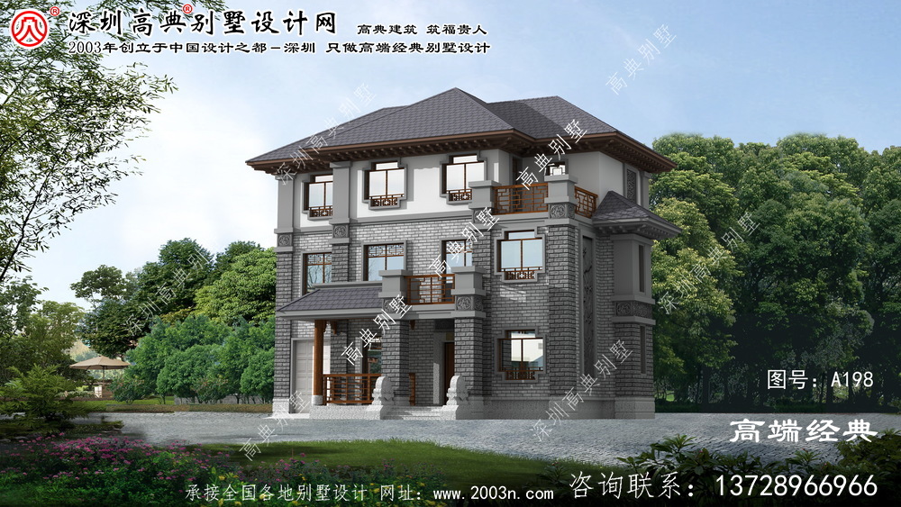 镇江市大气有质感的三层中式别墅设计图