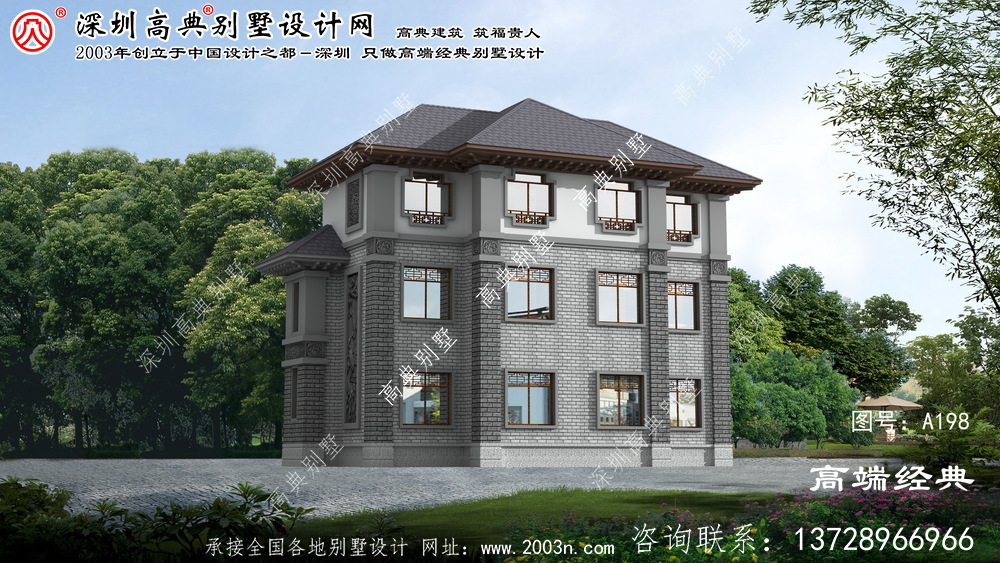 镇江市大气有质感的三层中式别墅设计图