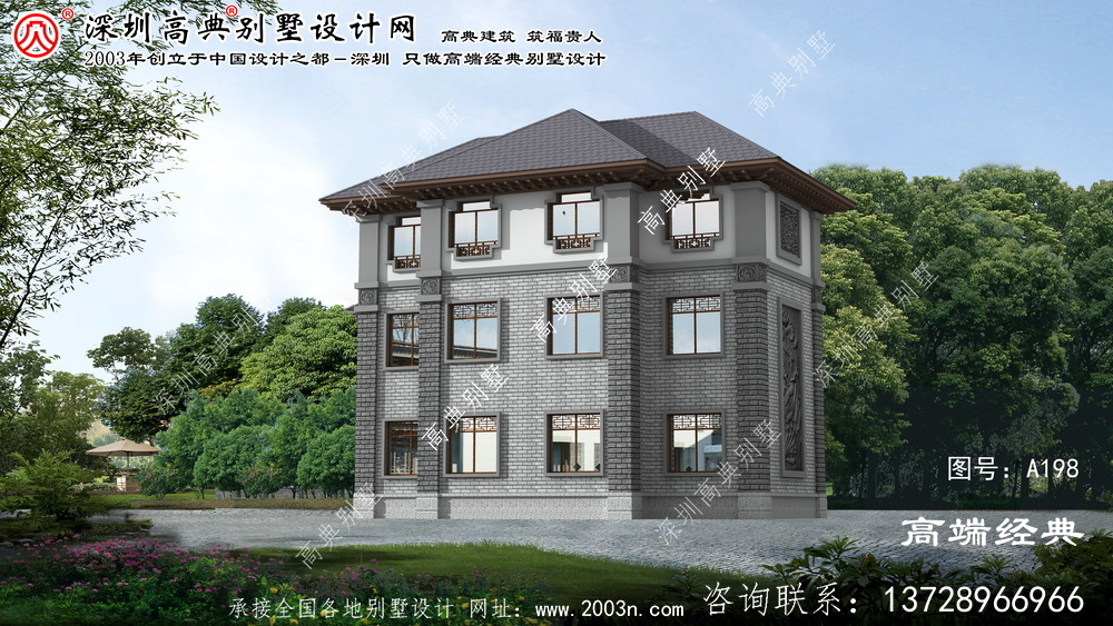 镇江市大气有质感的三层中式别墅设计图