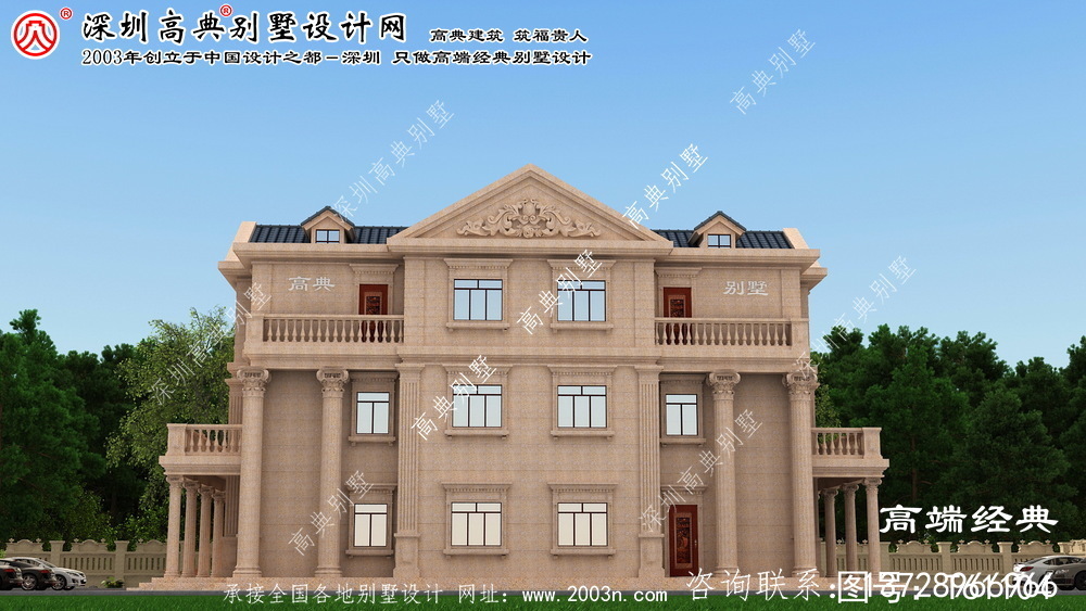 旺苍县欧式石材三层别墅设计图