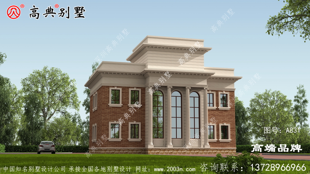 别墅外观以棕色为主，整体大气精致美观